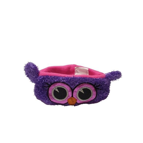 Girls Winter Fleece Ear Warmer Headband Purple Owl Eyes Plush Headband - Picture 5 of 6